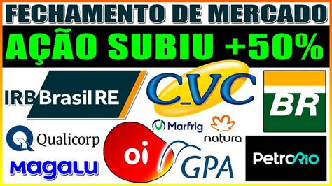 FECHAMENTO DE MERCADO DOMB3 SUBIU MAIS 50 IRB PETR4 PRIO3 CVCB3 QUAL3