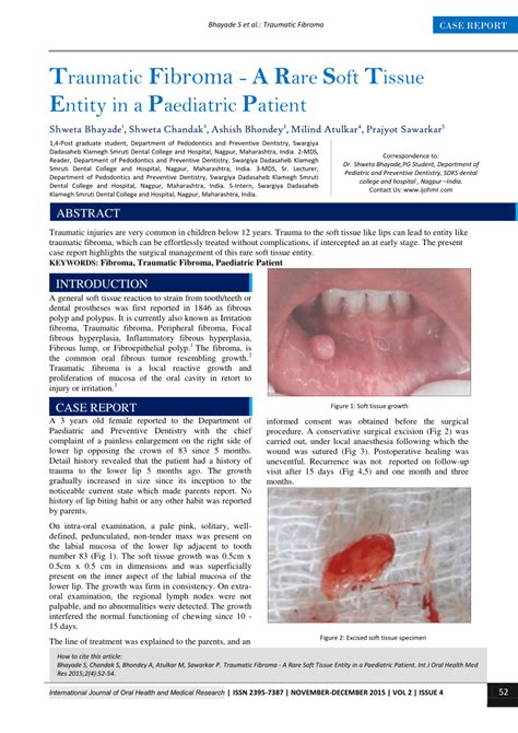 Pdf Traumatic Fibroma A Rare Soft Tissue Entity In A Paediatric Patient