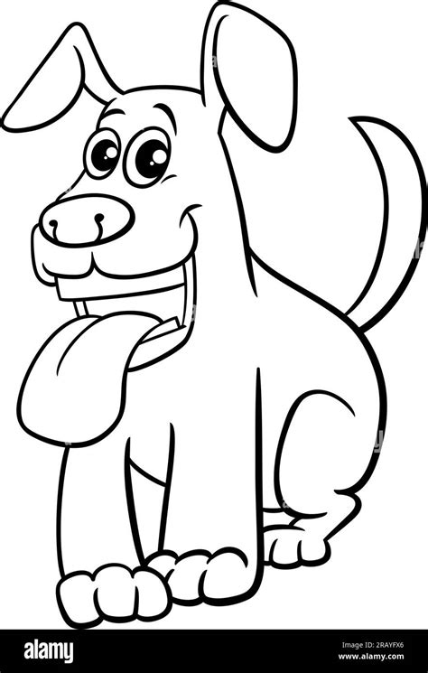 Black And White Cartoon Illustration Of Happy Dog Comic Animal