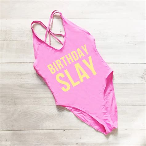 Birthday Slay Letter Bikini High Cut Women Swimwear One Piece Swimsuit