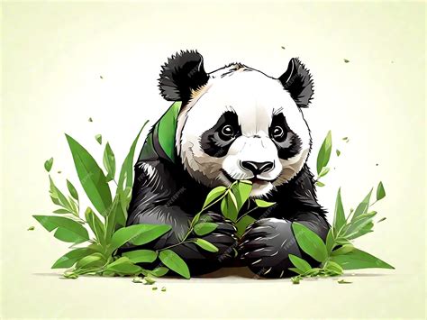Premium Vector Cute Giant Panda Chewing Green Bamboo Leaves Vector Ai