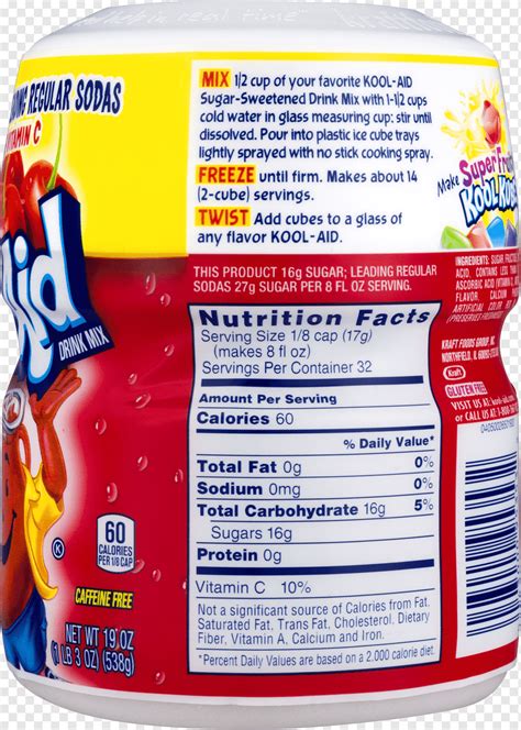 Kool Aid Drink Mix Fizzy Drinks Nutrition Facts Label Luna Bar Sugar