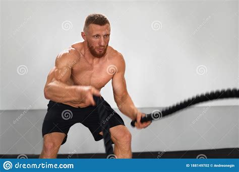 Gym Battle Rope Man Stamina Training Athlete Guy Fitness Exercising