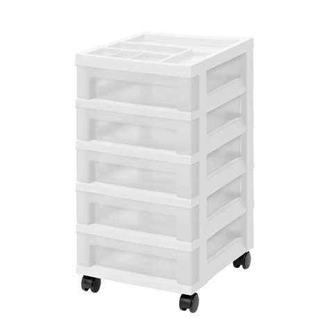 Iris Usa 5 Drawer Plastic Storage Cart With Organizer Top And Wheels Adult White Pearl