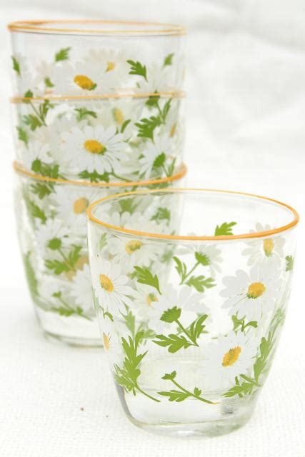 daisy print vintage libbey glassware lowball tumblers drinking glasses w retro daisies