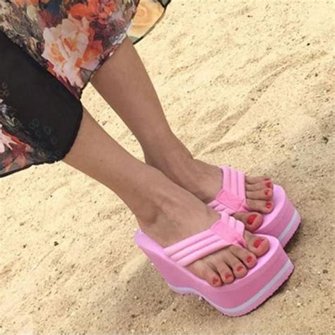 Hot 2017 High Heels Women Flip Flops Summer Sandals Platform Wedges