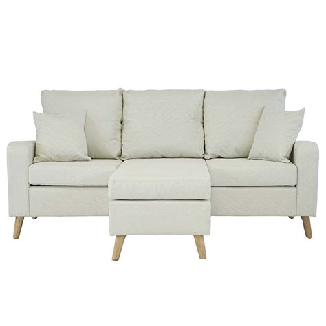 Mid Century Modern Linen Fabric Small Space Sectional Sofa With
