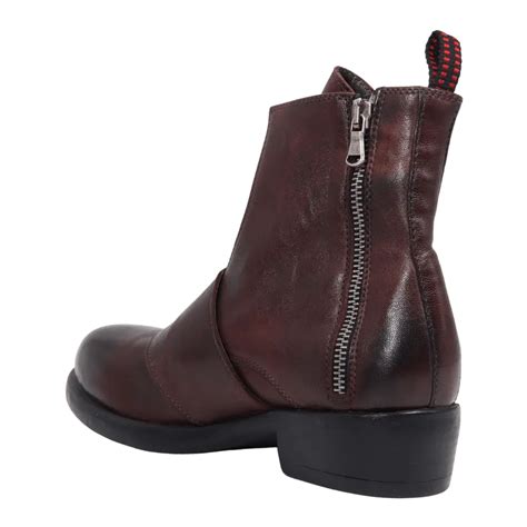 Womens Ankle Boot With Double Zip In Calf Leather Bruciato Dark Brown