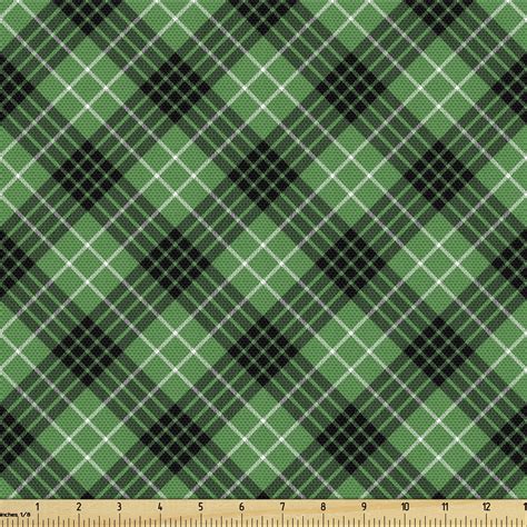 Plaid Fabric By The Yard Diagonal Tartan Vibrant Green Color