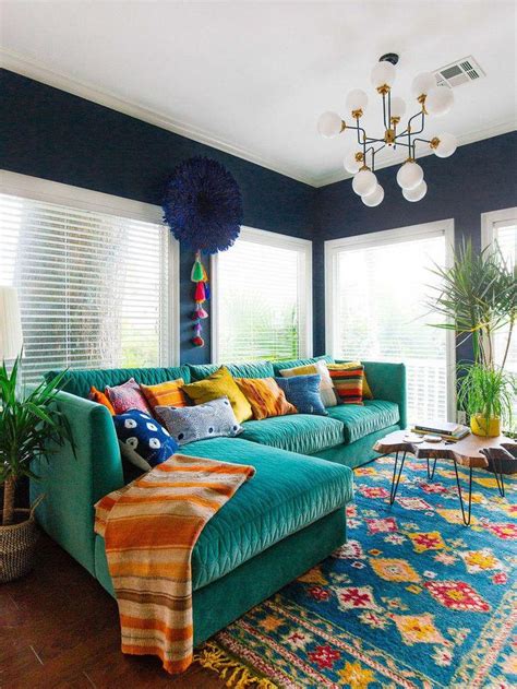 A Boho Blue And Turquoise Living Area Modernhomedecorideas Living Room Sofa Living Room