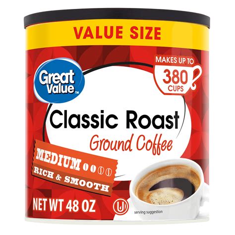 Great Value Classic Roast Medium Ground Coffee Value Size, 48 oz ...
