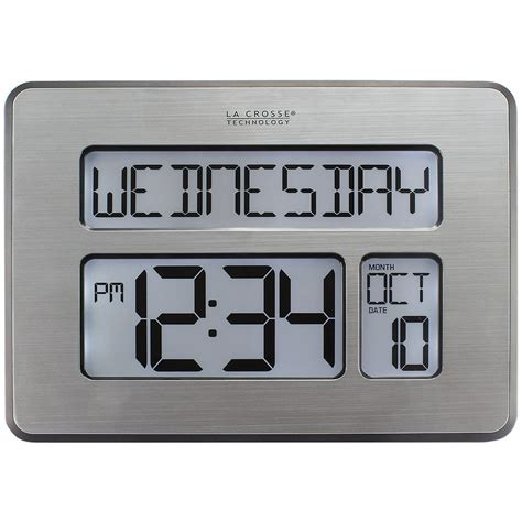 Atomic Brushed Metal Digital Day Date And Temperature Desk Or Wall Alarm
