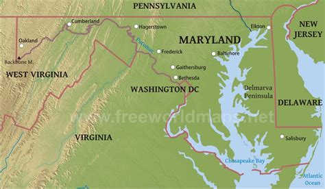 Physical Map Of Maryland