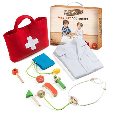 Kiddie Woods Wooden Toy Doctor Kit For Kids Pretend Medical Play Set