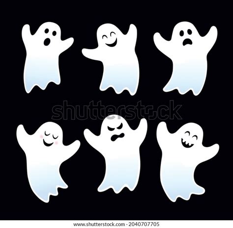 Six Flying Ghosts Halloween Different Expressions Stock Vector Royalty