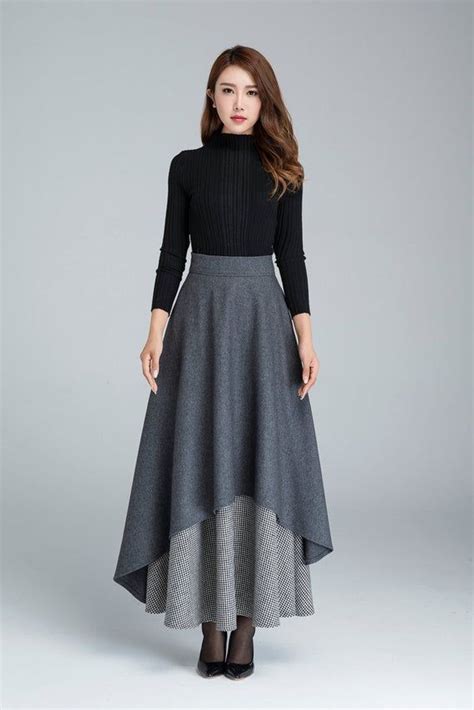 Long Wool Skirt Dark Grey Skirt Gray Wool Skirt Warm Winter Image 4