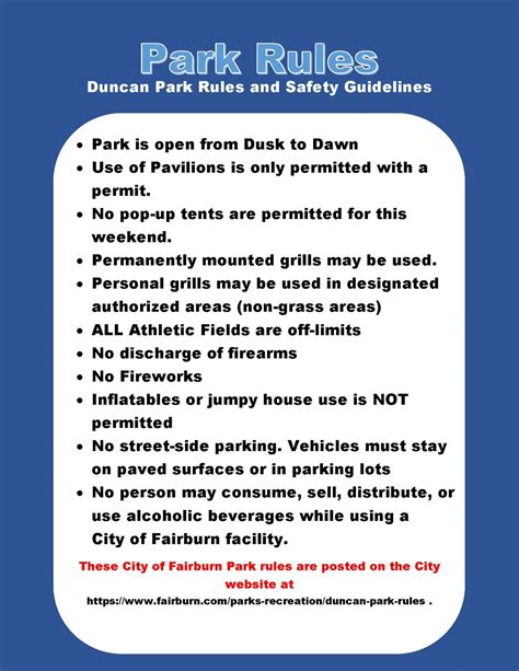 Duncan Park Rules City Of Fairburn Ga