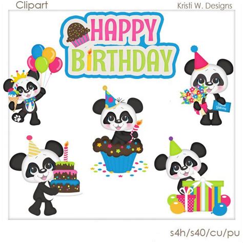 Birthday Panda Clip Art Digital Scrapbooking Clipart Digital