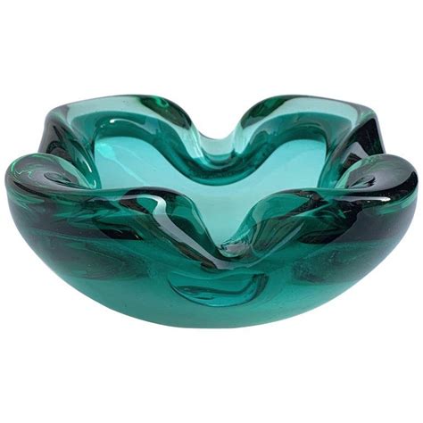 Glass Bowl Or Ashtray Green Glass Sommerso Murano Italy 1960s Art Glass Bowl Decorative