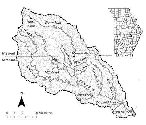 Location Of The Spring River And Tributaries Within Arkansas And