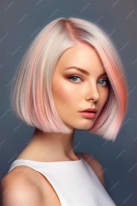 Premium Ai Image Woman With Pink Hair And Blue Eyes Wearing Short Bob