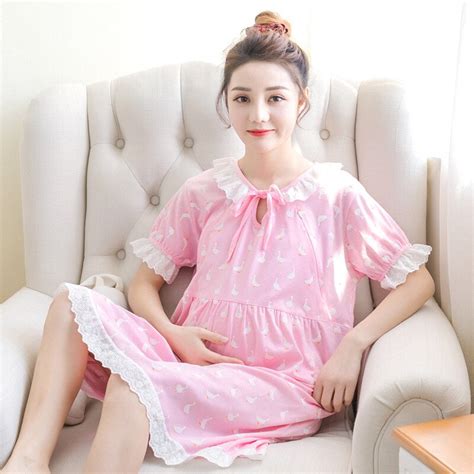 Pengpious 2019 Maternity Cotton Summer Sweet Dress Nursing Lace Collar Lacing Breastfeeding