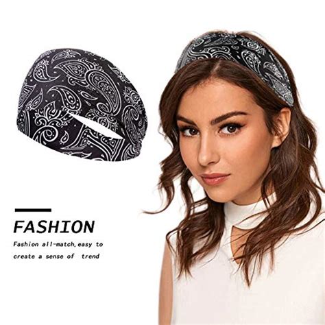 Carede Boho Headbands For Women Black Paisley Yoga Headbands Wide