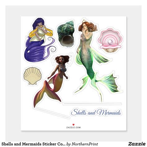 Shells And Mermaids Sticker Collection Zazzleca Mermaid Sticker