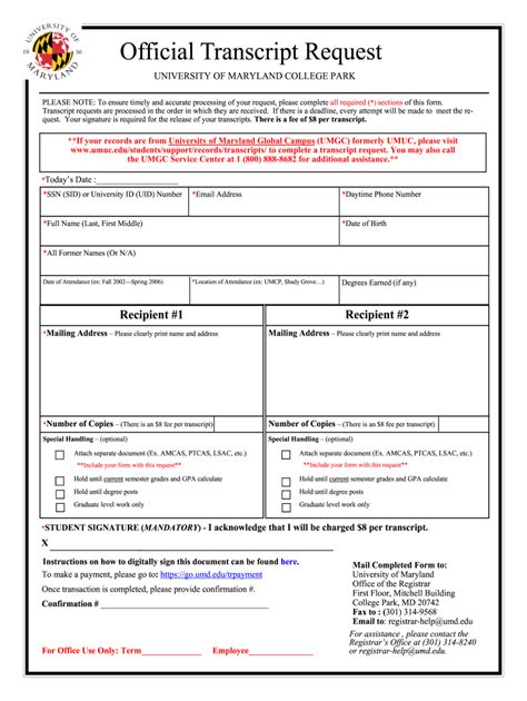 2020 2023 Form University Of Maryland Official Transcript Request Fill