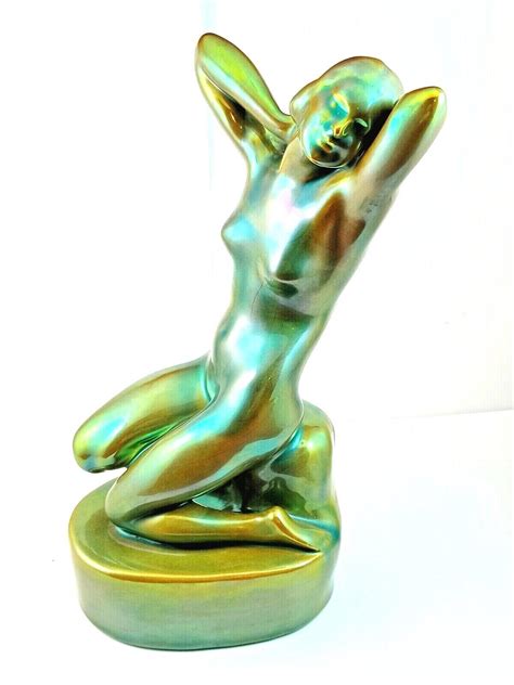 Art Nouveau Zsolnay Green Iridescent Eosin Glazed Figurine Nude Woman