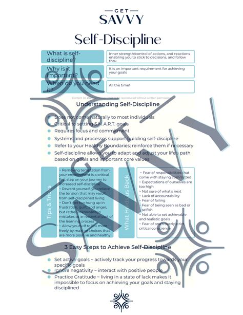 Self Discipline Worksheet Get Savvy