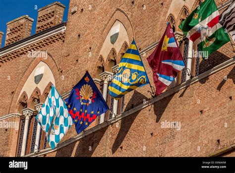 Flags Of The Contrade Of The Palio Of Siena Hi Res Stock Photography