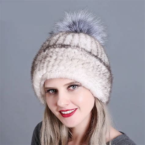 Women Fur Hat Eal Mink Fur Hat Knitted Hat For Winter Women Beanies Fur Skullies Beanies 100