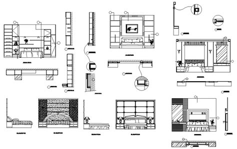 Modern Bedroom Furniture Plan Elevation And Section Autocad File