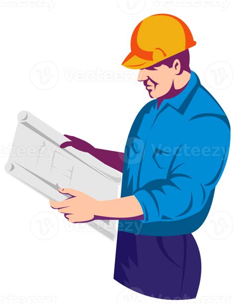 Ingeniero Trabajador De La Construcción Con Plan De Construcción