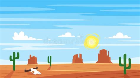 Cartoon Style Background With Hot West Desert Stock Vector