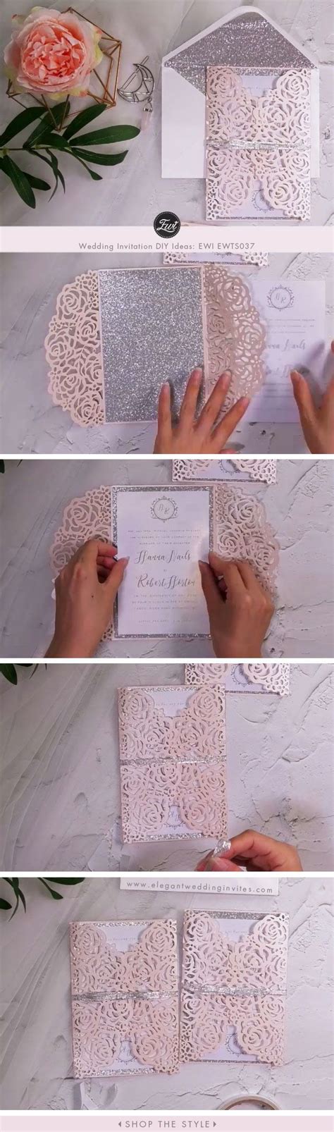 Elegant Pink And Silver Rose Laser Cut Glittery Wedding Invitations