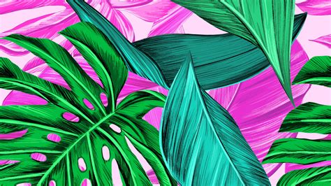 Download Wallpaper 3840x2160 Leaves Pattern Bright Tropical 4k Uhd
