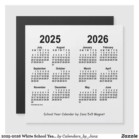 2025 2026 White School Year Calendar By Janz Zazzle Business