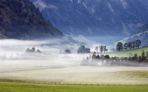 Wallpaper Fog Valley Mountains Lowland Meadow Protection