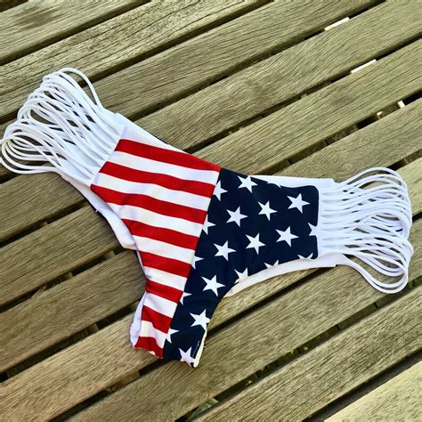American Flag Strappy Scrunch Cheeky Bikini Bottoms Etsy