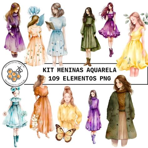 Kit Digital Meninas Aquarela Combo 5 Kits Pague 1 Leve 3 Elo7