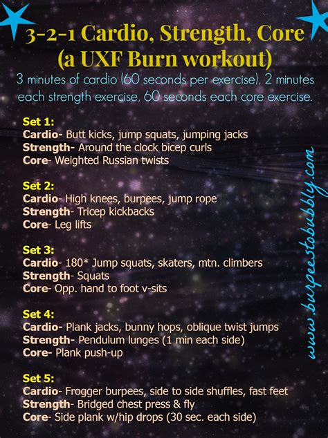 Wednesday Workout 3 2 1 Uxf Burn Cardio Strength Core