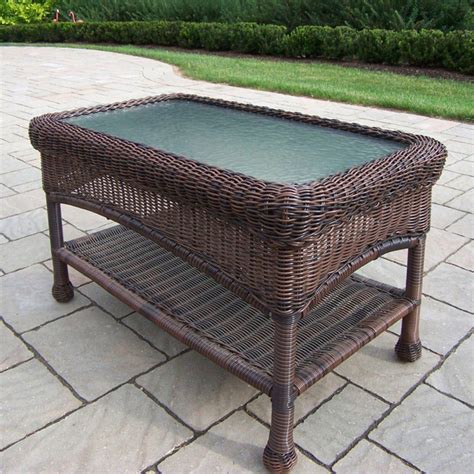 Super patio outdoor patio wicker end table rattan square glass top wicker coffee table side storage table, aluminum frame, espresso brown 4.7 out of 5 stars 229 $59.98 $ 59. Oakland Living All-Weather Wicker Coffee Table - Walmart ...