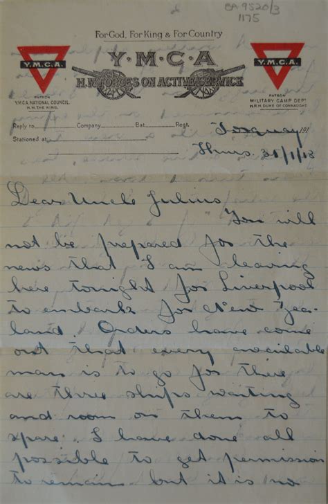 January 31st 1918 Letter From Bernard Sladden To His Uncle Julius