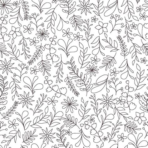 Premium Vector Floral And Leaves Seamless Pattern Hand Drawn Linear