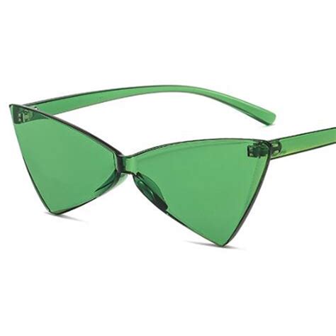 Plastic Cat Eye Triangle Sunglasses Female Candy Color Retro Vintage Glasses Rimless Green