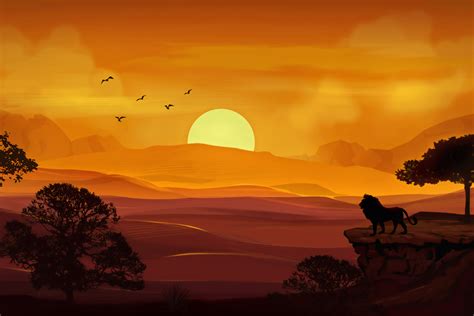 Forest Lion Morning Sunrise Illustration 4k Wallpaperhd Artist