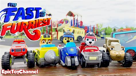 The Fast And The Furriest Paw Patrol And Blaze Nick Jr Toy Video For Kids