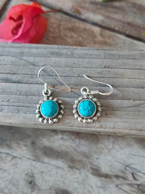 Turquoise Sterling Silver Handmade Earring Turquoise Stone Etsy